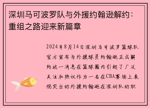 深圳马可波罗队与外援约翰逊解约：重组之路迎来新篇章